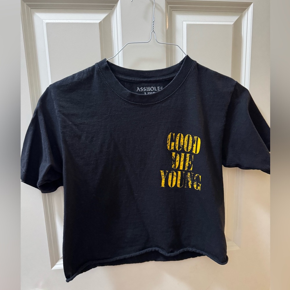 Black 'Good Die Young' Short Sleeve Crop Tee - ASSHOLES